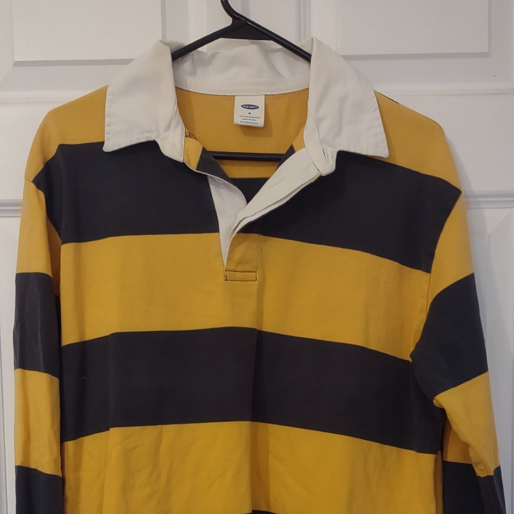 Old Navy Black and Yellow Striped Rugby Jersery